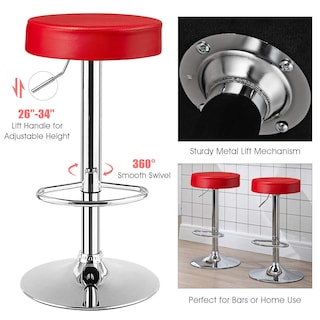 Foto 5 | Taburetes De Bar Costway, Modernos, Giratorios, Sin Respaldo, Piel Sintética, Color Rojo - Venta Internacional.
