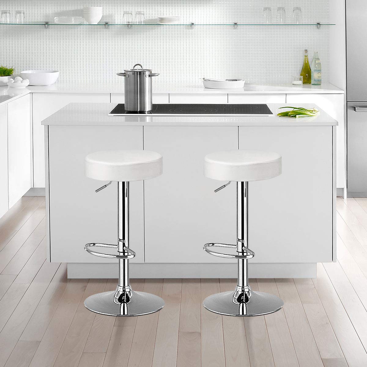 Foto 4 pulgar | Taburetes De Bar Costway, Modernos, Giratorios, Sin Respaldo, Piel Sintética, Color Blanco - Venta Internacional.