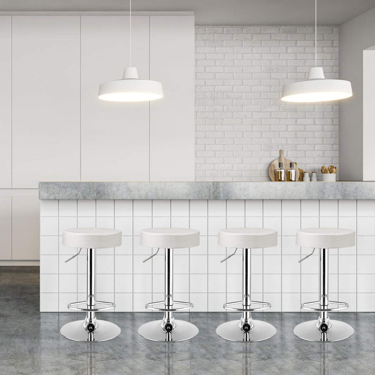 Foto 4 | Taburetes De Bar Costway, Modernos, Giratorios, Sin Respaldo, Piel Sintética, Color Blanco - Venta Internacional.