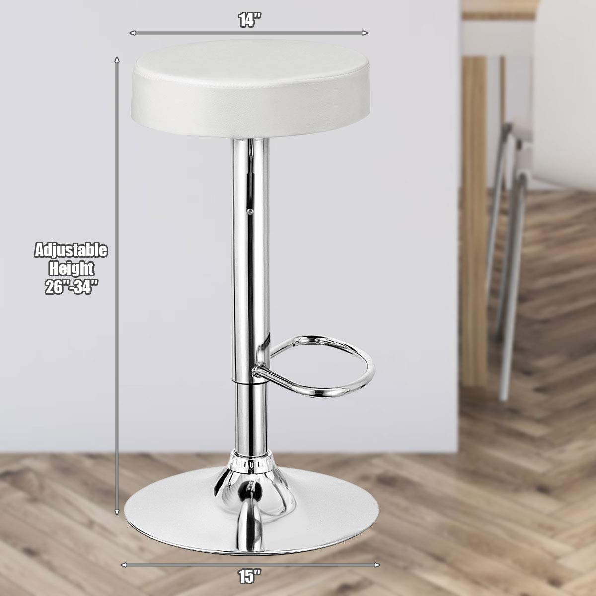 Foto 5 | Taburetes De Bar Costway, Modernos, Giratorios, Sin Respaldo, Piel Sintética, Color Blanco - Venta Internacional.