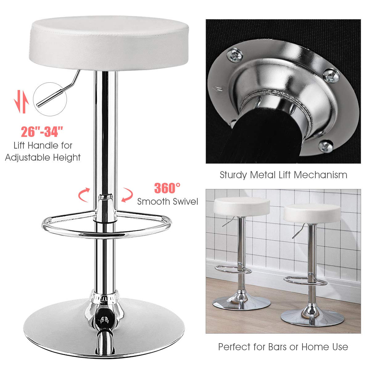 Foto 6 | Taburetes De Bar Costway, Modernos, Giratorios, Sin Respaldo, Piel Sintética, Color Blanco - Venta Internacional.