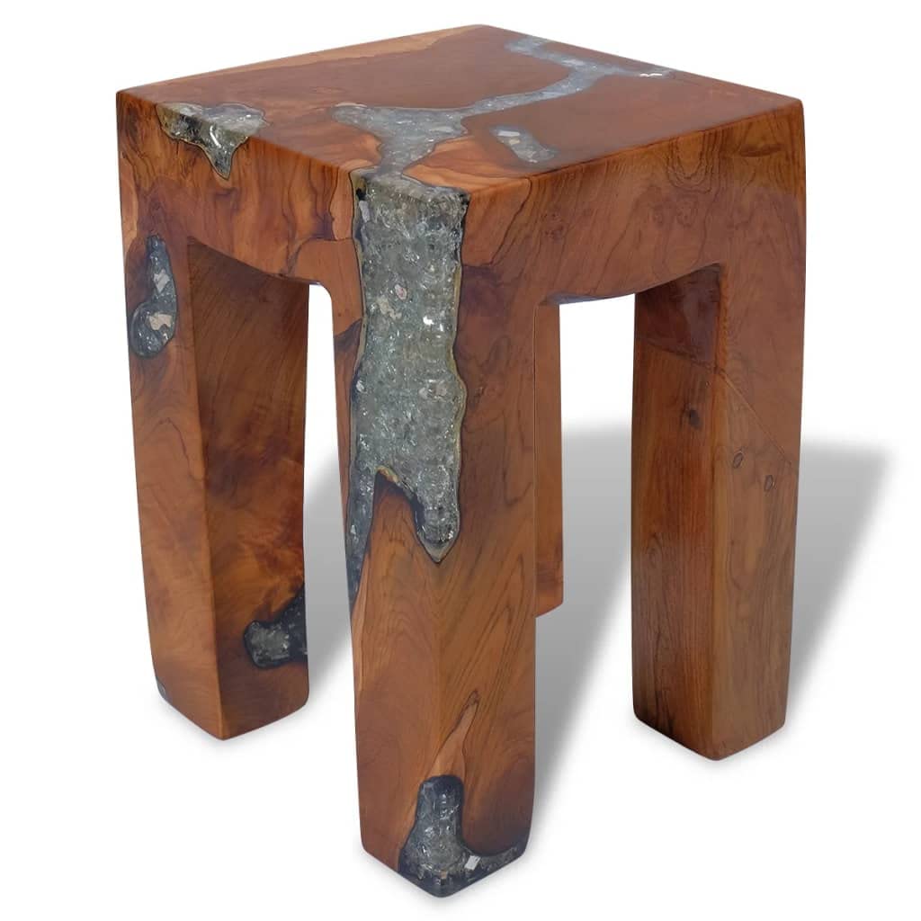 Foto 2 pulgar | Taburete Vidaxl Hecho A Mano, Multiusos, Madera Maciza De Teca Y Resina - Venta Internacional.