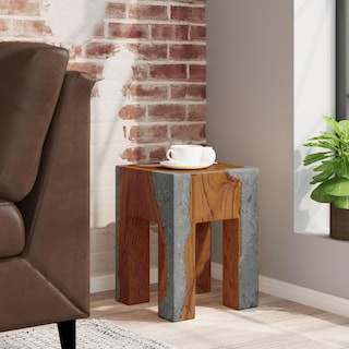 Foto 2 | Taburete Vidaxl Hecho A Mano, Multiusos, Madera Maciza De Teca Y Resina - Venta Internacional.