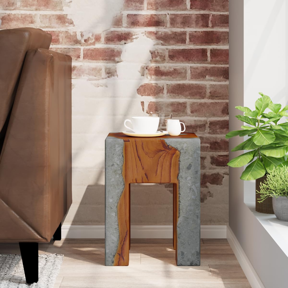 Foto 4 pulgar | Taburete Vidaxl Hecho A Mano, Multiusos, Madera Maciza De Teca Y Resina - Venta Internacional.