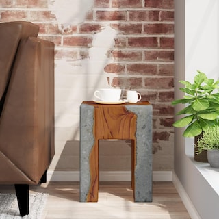 Foto 3 | Taburete Vidaxl Hecho A Mano, Multiusos, Madera Maciza De Teca Y Resina - Venta Internacional.