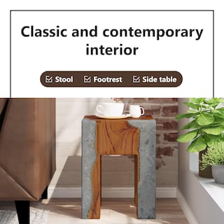 Foto 6 | Taburete Vidaxl Hecho A Mano, Multiusos, Madera Maciza De Teca Y Resina - Venta Internacional.