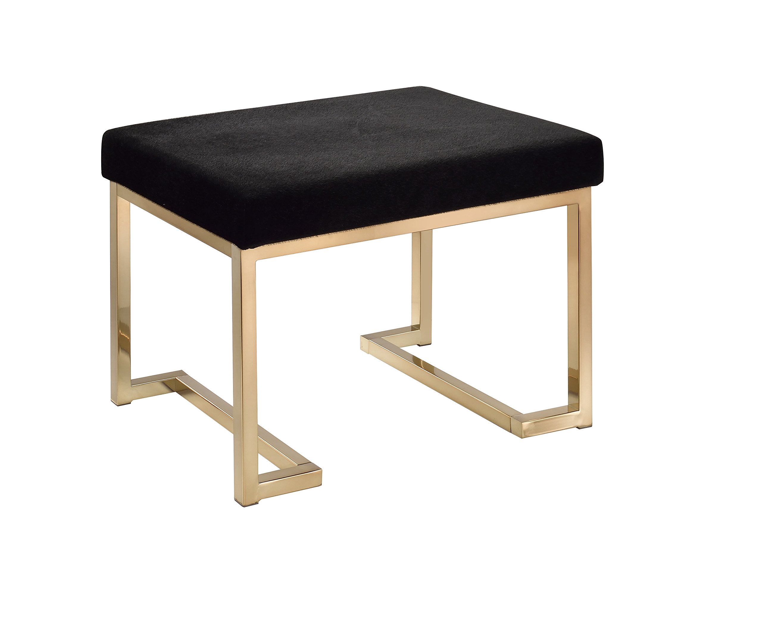 Botín Otomano Acme Boice Rectangular De Tela Negra Con Base De Champán - Venta Internacional.