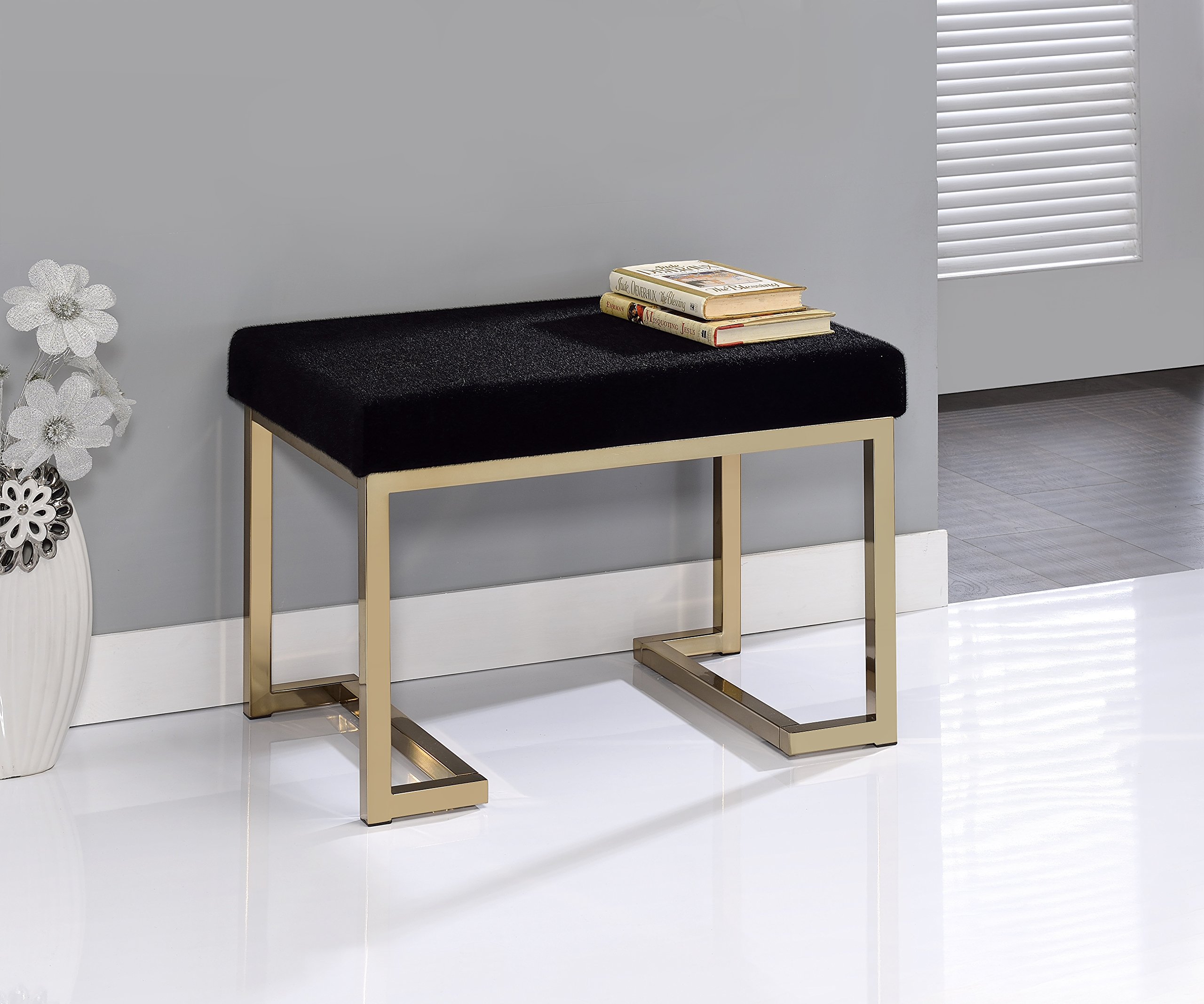 Foto 3 | Botín Otomano Acme Boice Rectangular De Tela Negra Con Base De Champán - Venta Internacional.