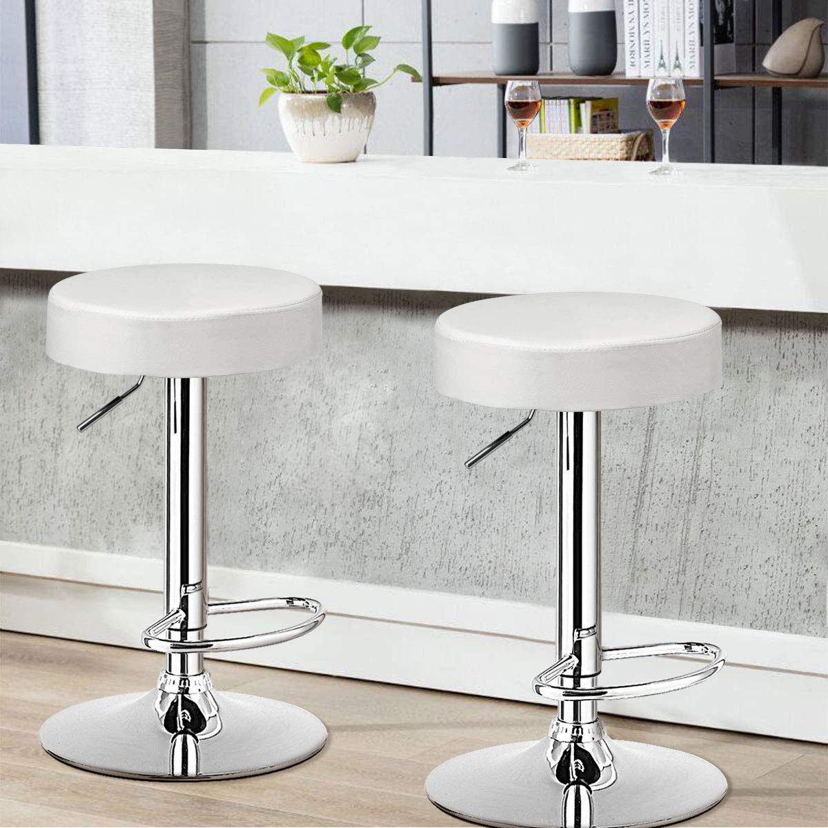 Foto 4 pulgar | Taburete De Bar Costway  Moderno  Giratorio  Sin Respaldo  Piel Sintética  Blanco - Venta Internacional.