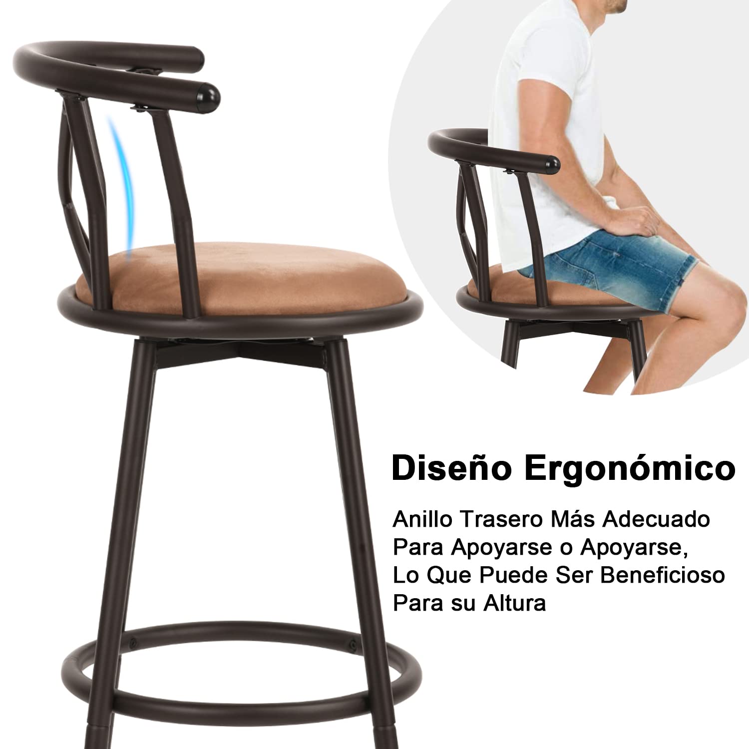 Foto 5 | Bancos Furniturer  con Asiento Giratorio de 360 Grados  2 Piezas