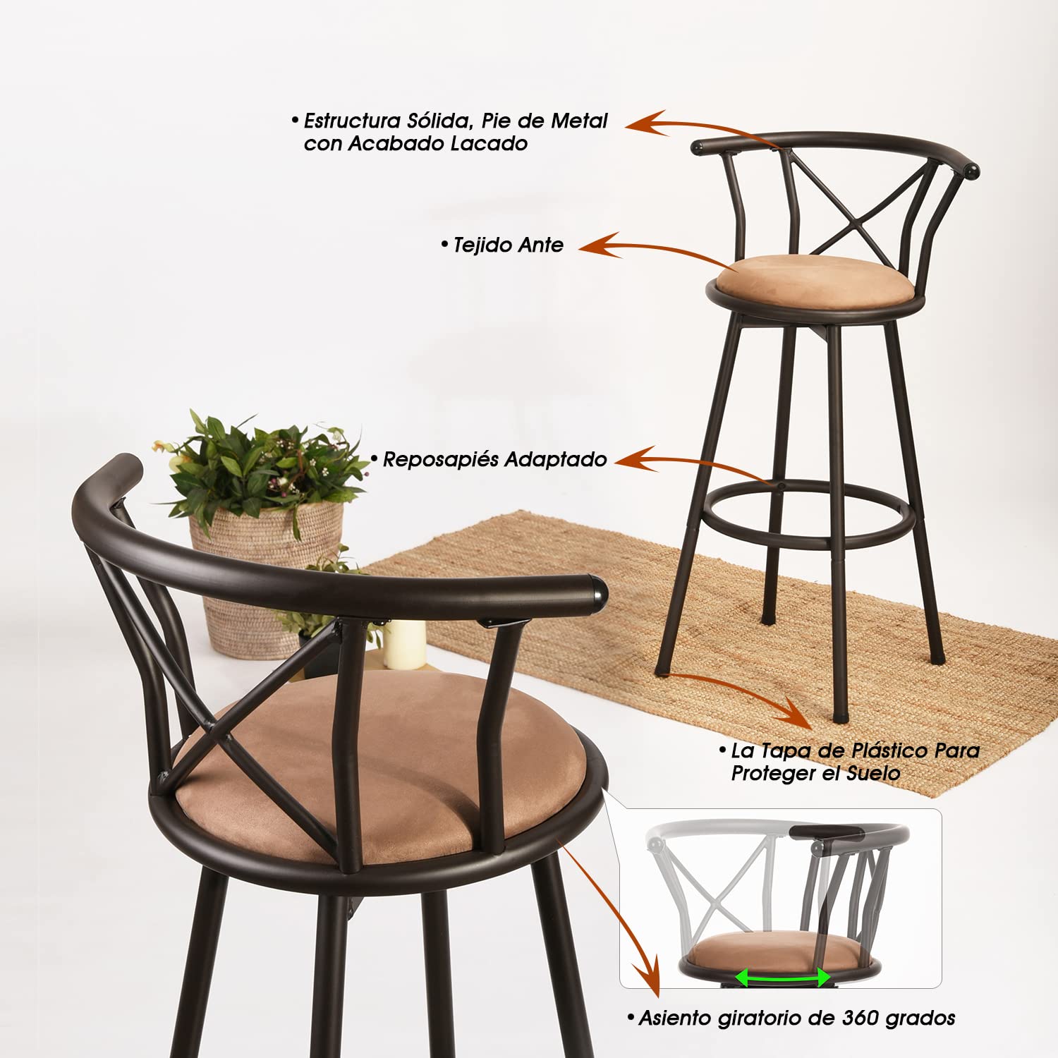 Foto 6 | Bancos Furniturer  con Asiento Giratorio de 360 Grados  2 Piezas