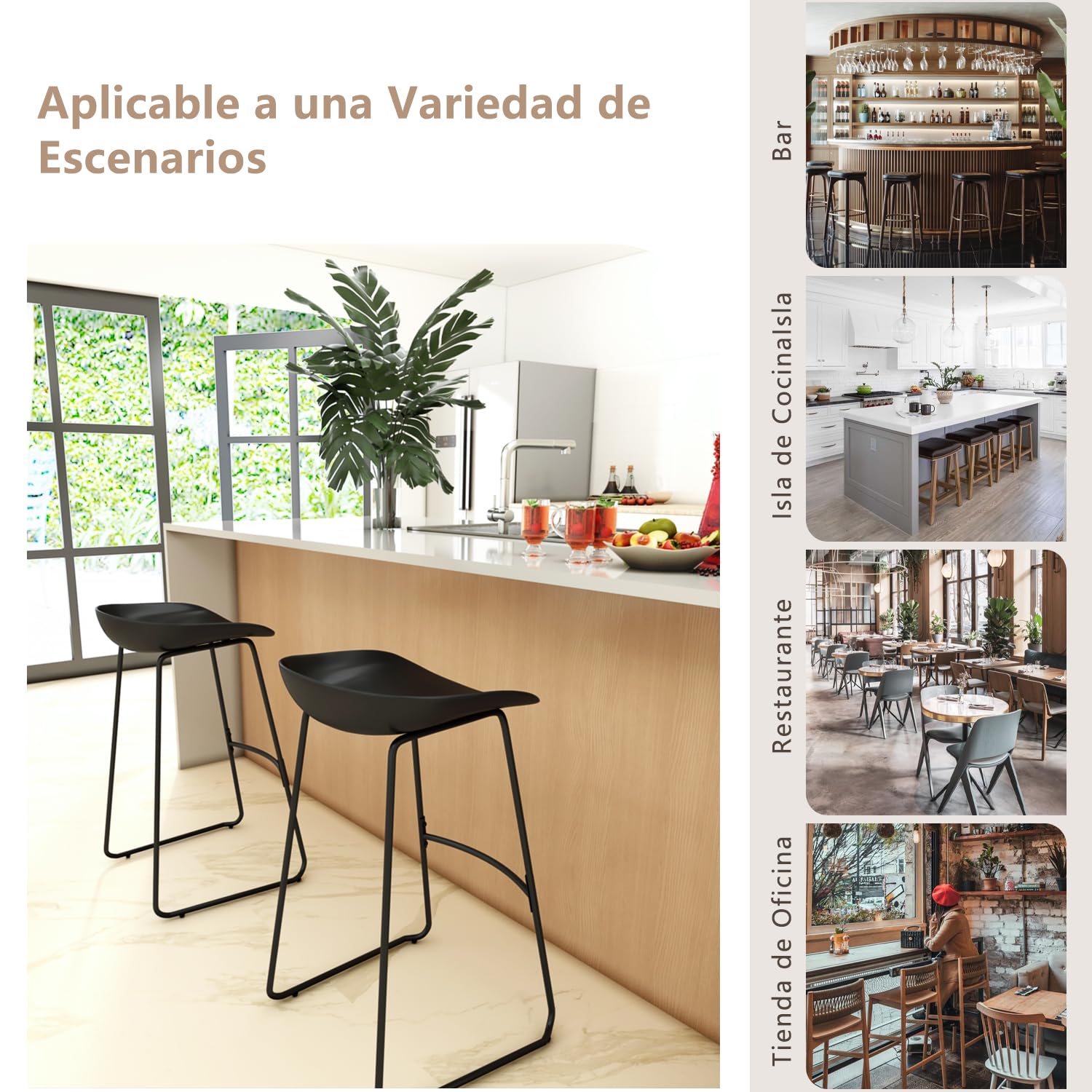 Foto 9 pulgar | Taburete De Bar Furniturer Fiyaner Negro 43 X 47 X 80 Cm