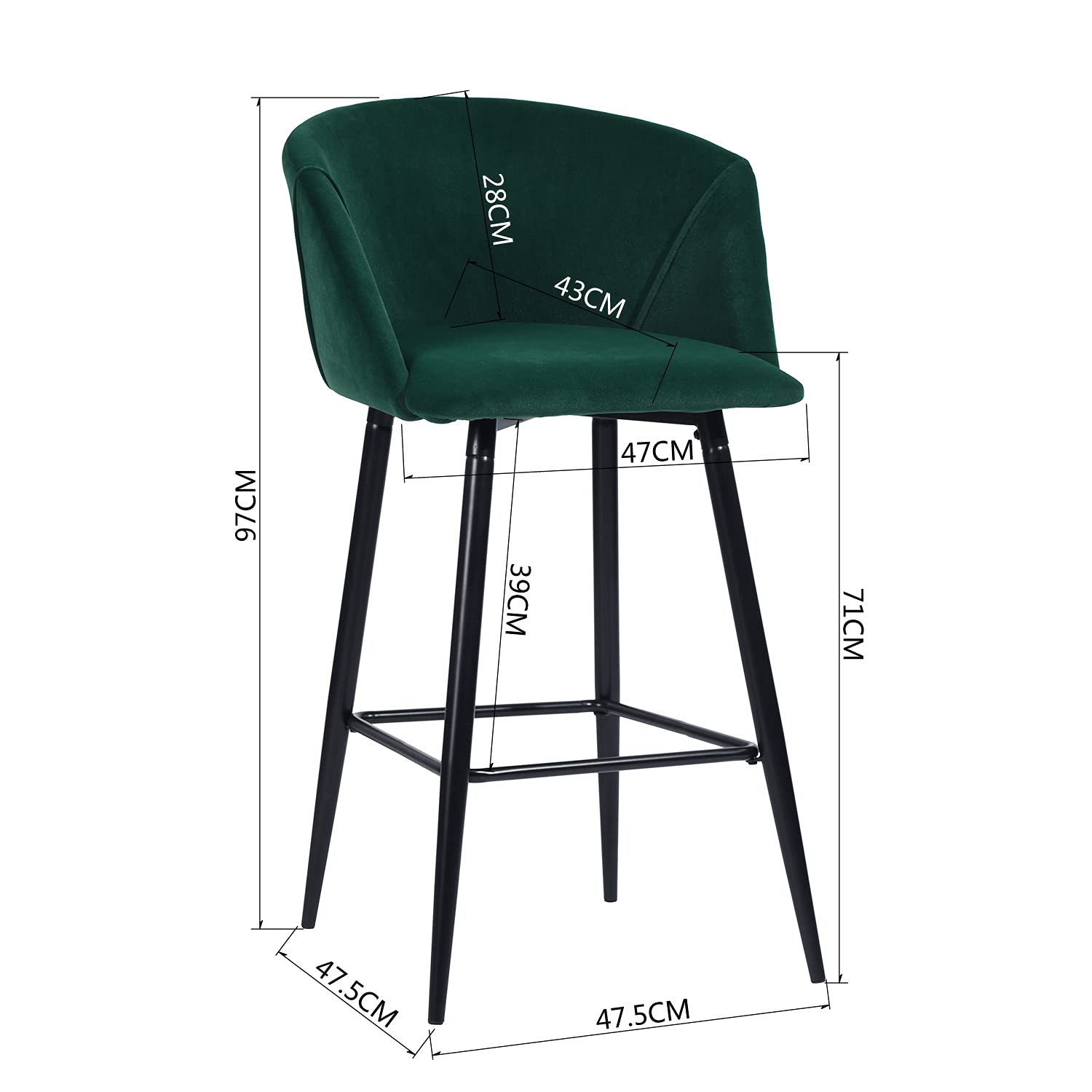 Foto 3 | Taburete De Bar Furniturer Aldridge Verde 47.5 X 47.5 X 97 Cm