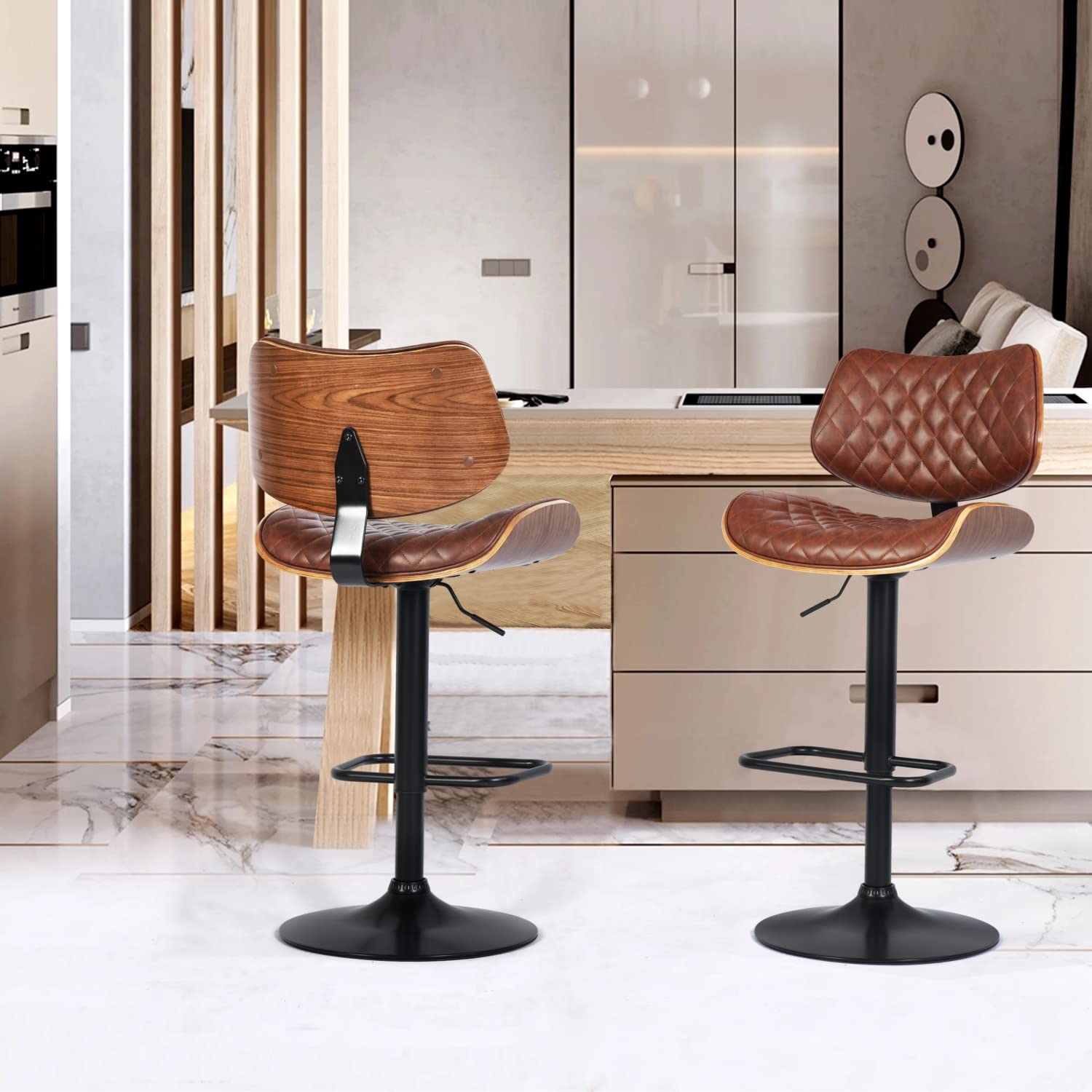 Foto 3 pulgar | Taburete De Bar Furniturer Donte Marrón 48 X 45 X 96-116 Cm