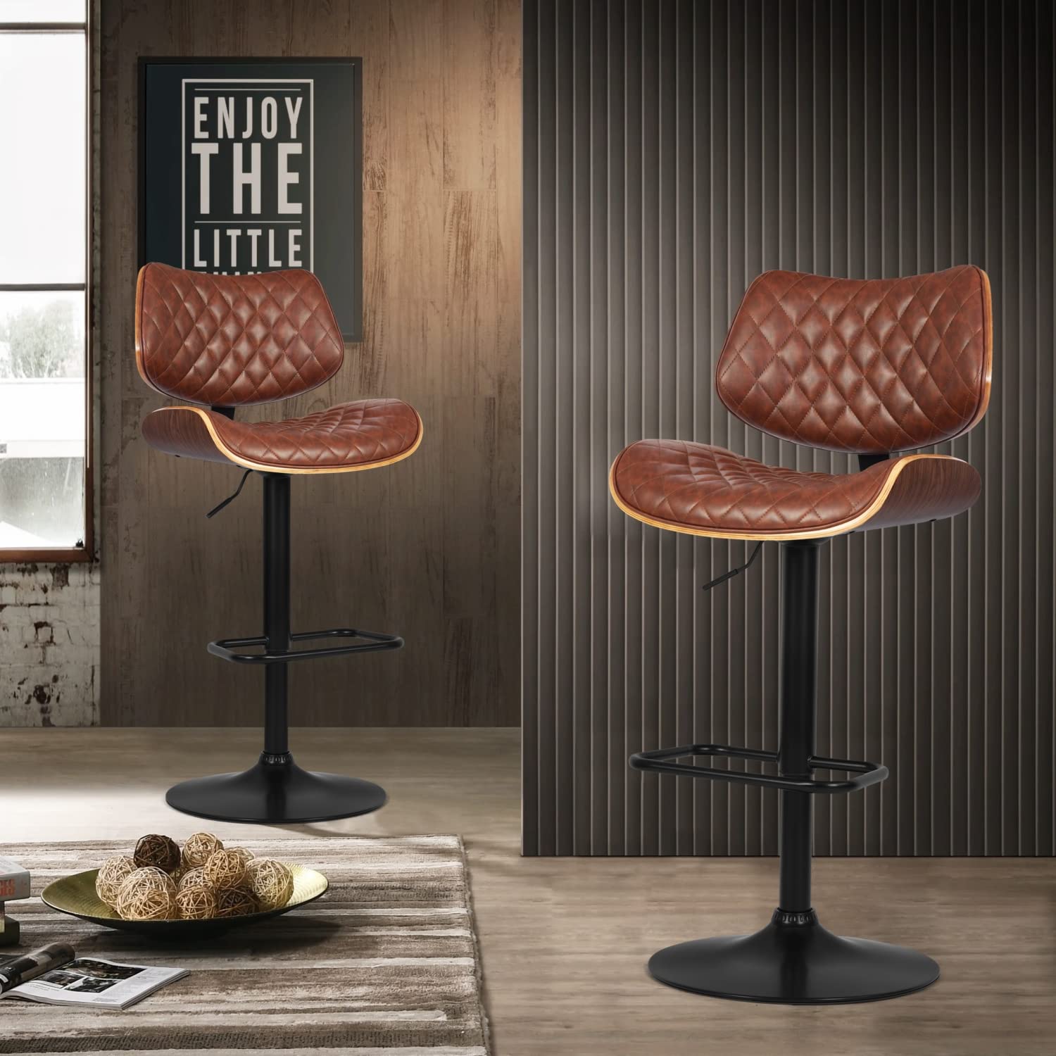 Foto 5 pulgar | Taburete De Bar Furniturer Donte Marrón 48 X 45 X 96-116 Cm