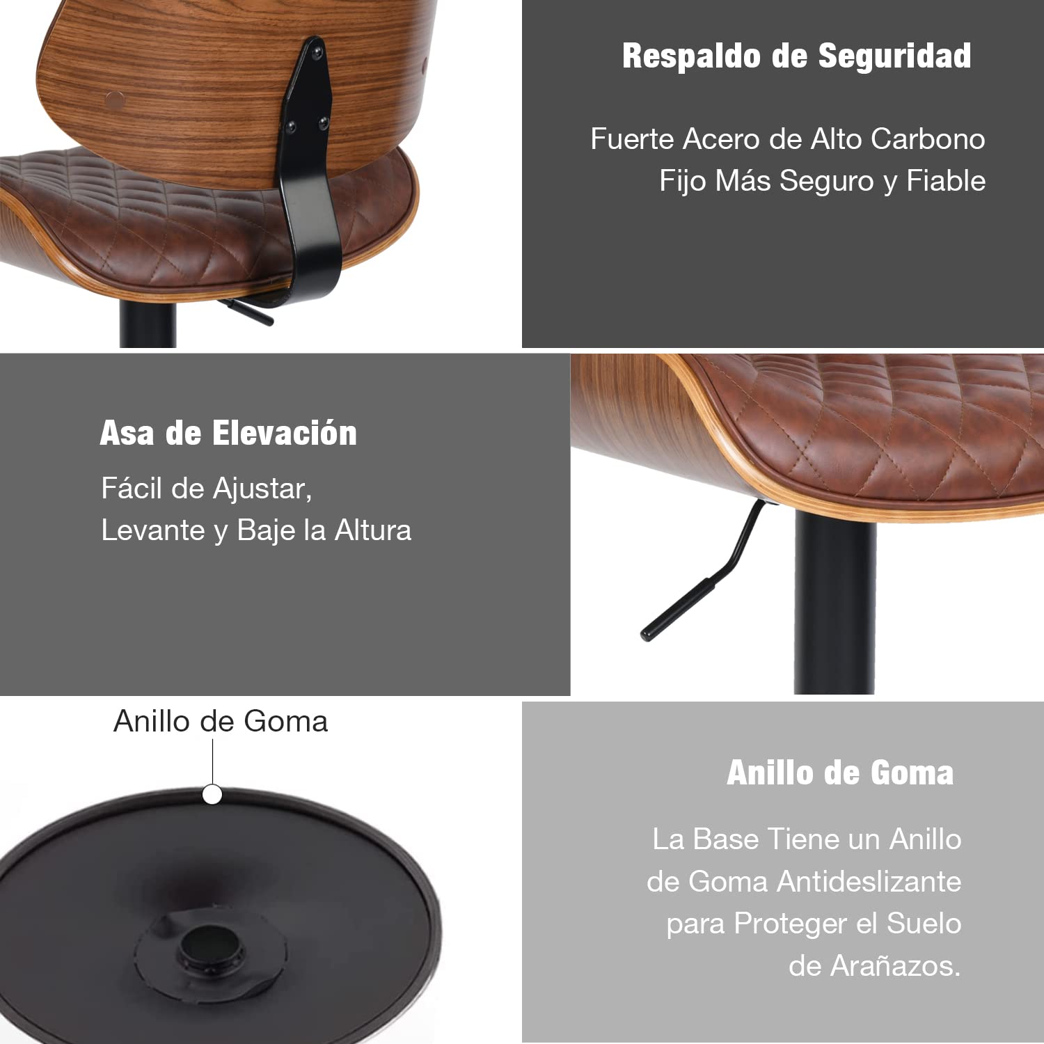 Foto 7 pulgar | Taburete De Bar Furniturer Donte Marrón 48 X 45 X 96-116 Cm