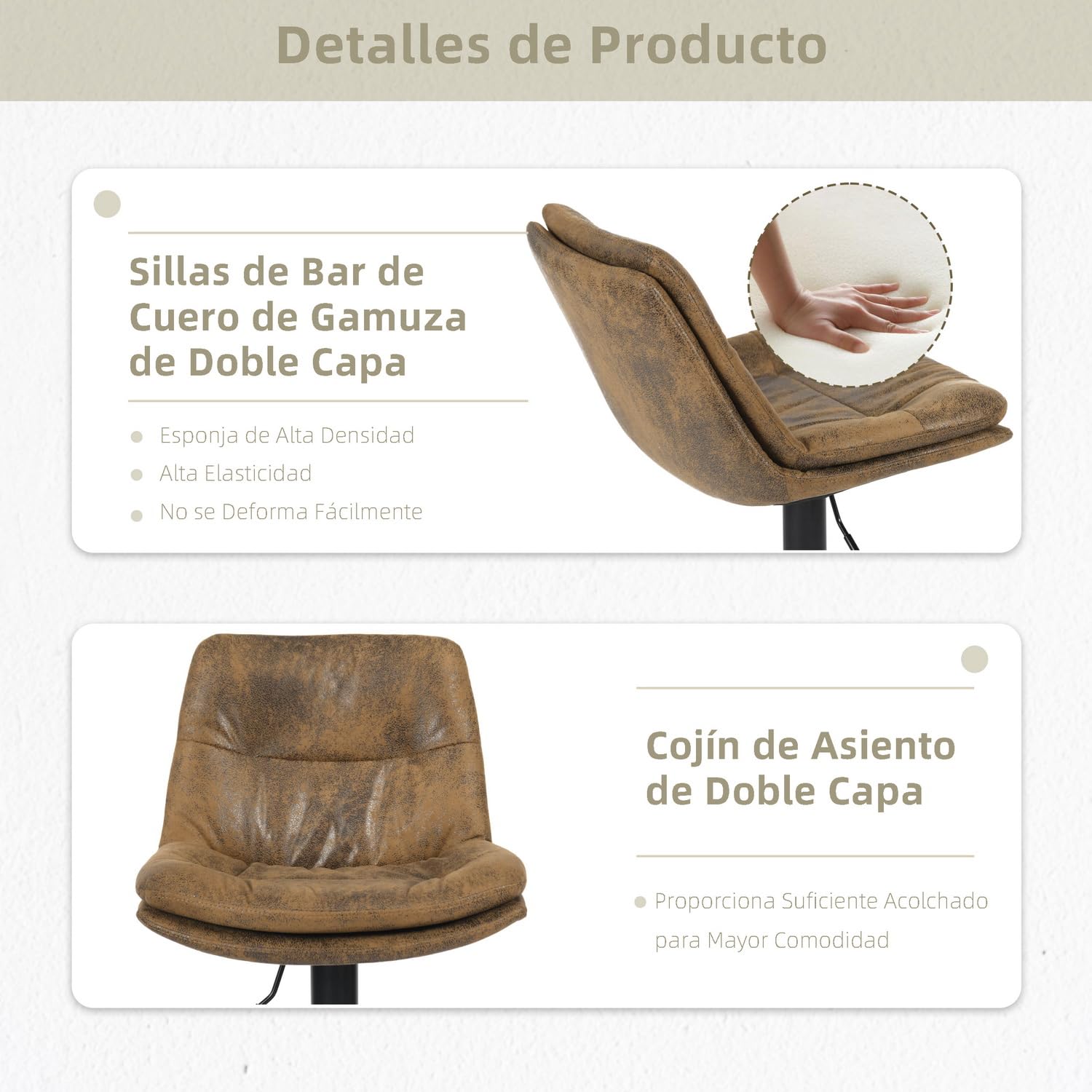 Foto 7 | Taburete De Bar Furniturer Hober Marrón 46 X 41 X 88 - 110 Cm