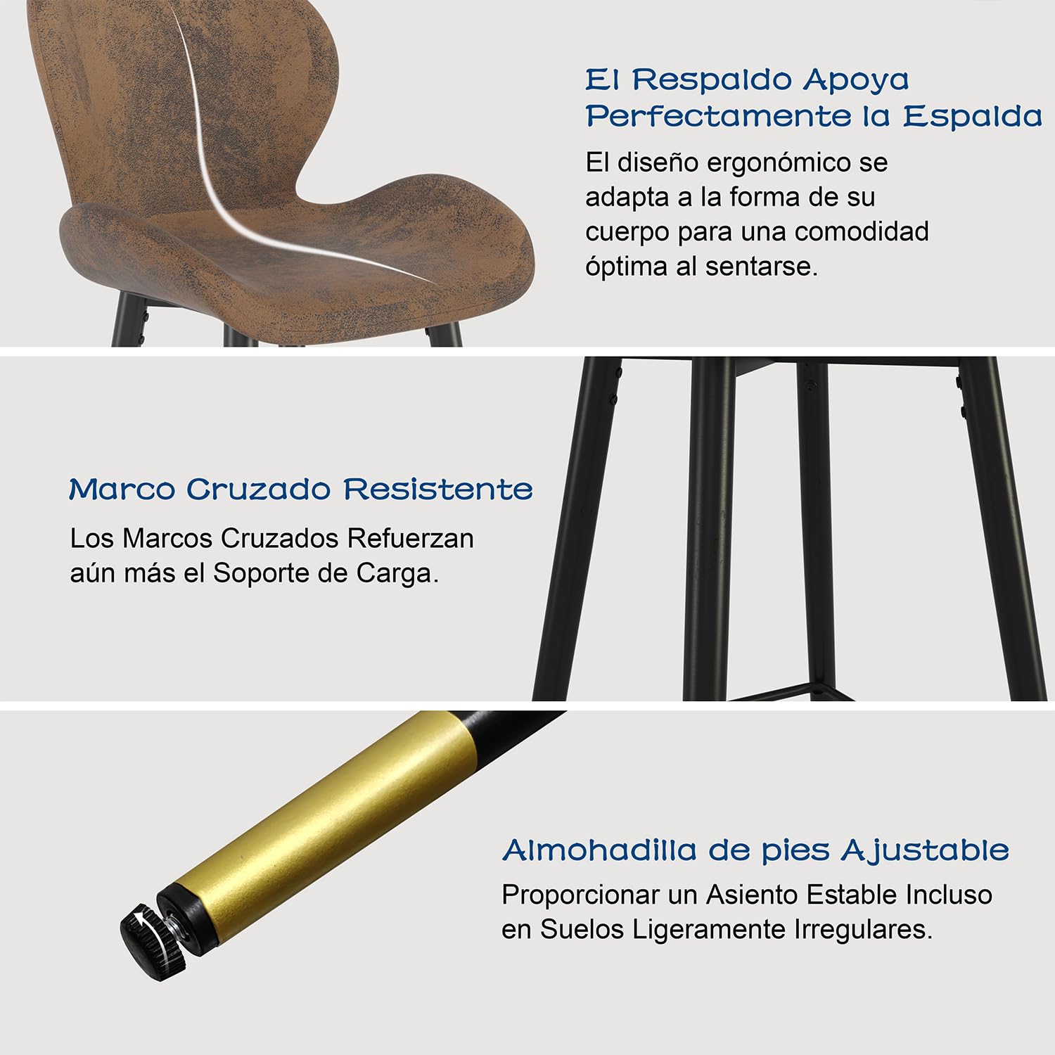 Foto 9 pulgar | Taburete De Bar Furniturer Julian Marrón 48 X 40 X 101 Cm