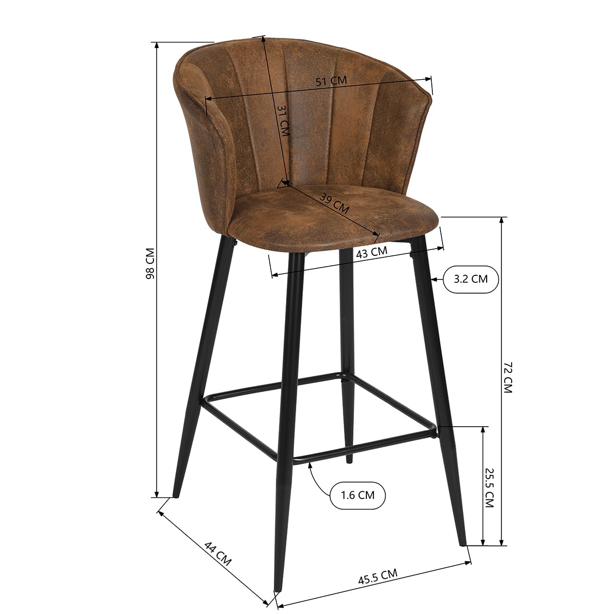 Foto 4 pulgar | Taburete De Bar Furniturer Doncic Marrón 45.5 X 44 X 98 Cm