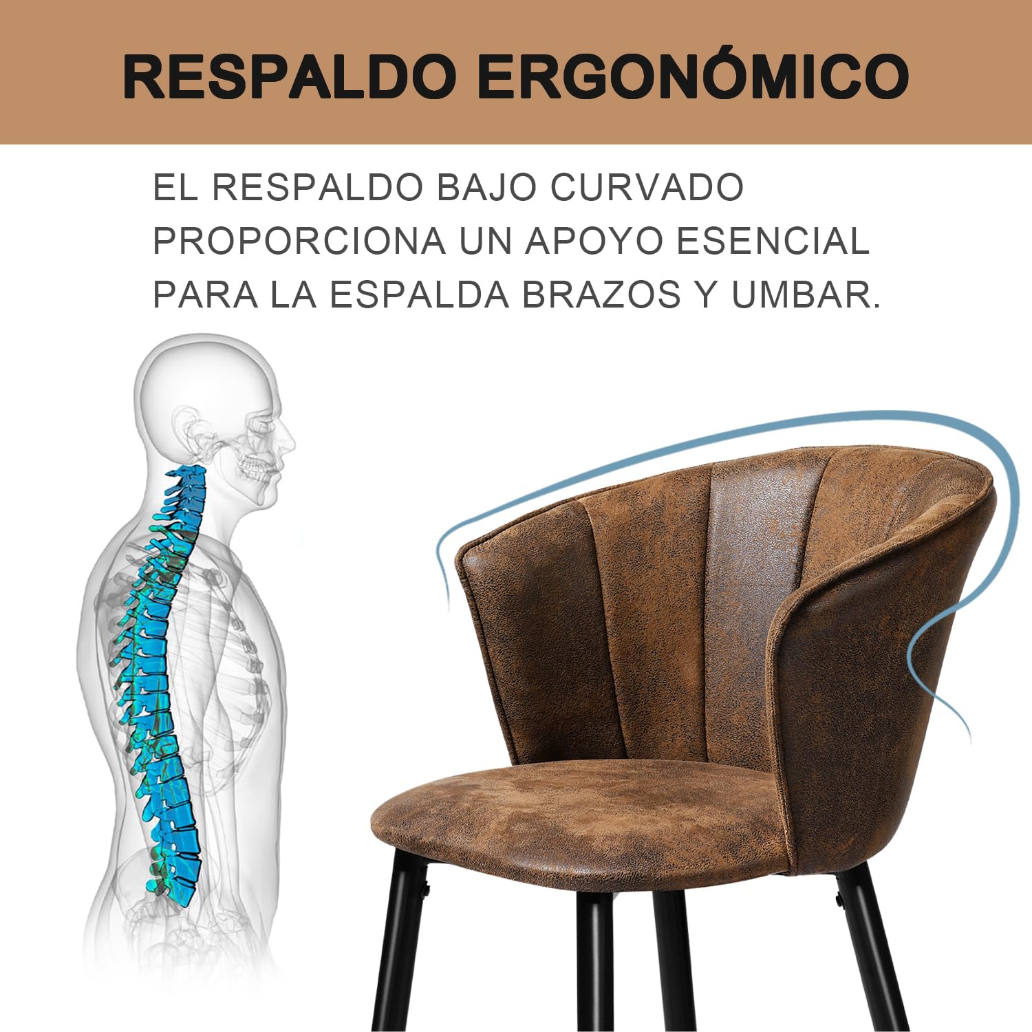 Foto 8 pulgar | Taburete De Bar Furniturer Doncic Marrón 45.5 X 44 X 98 Cm