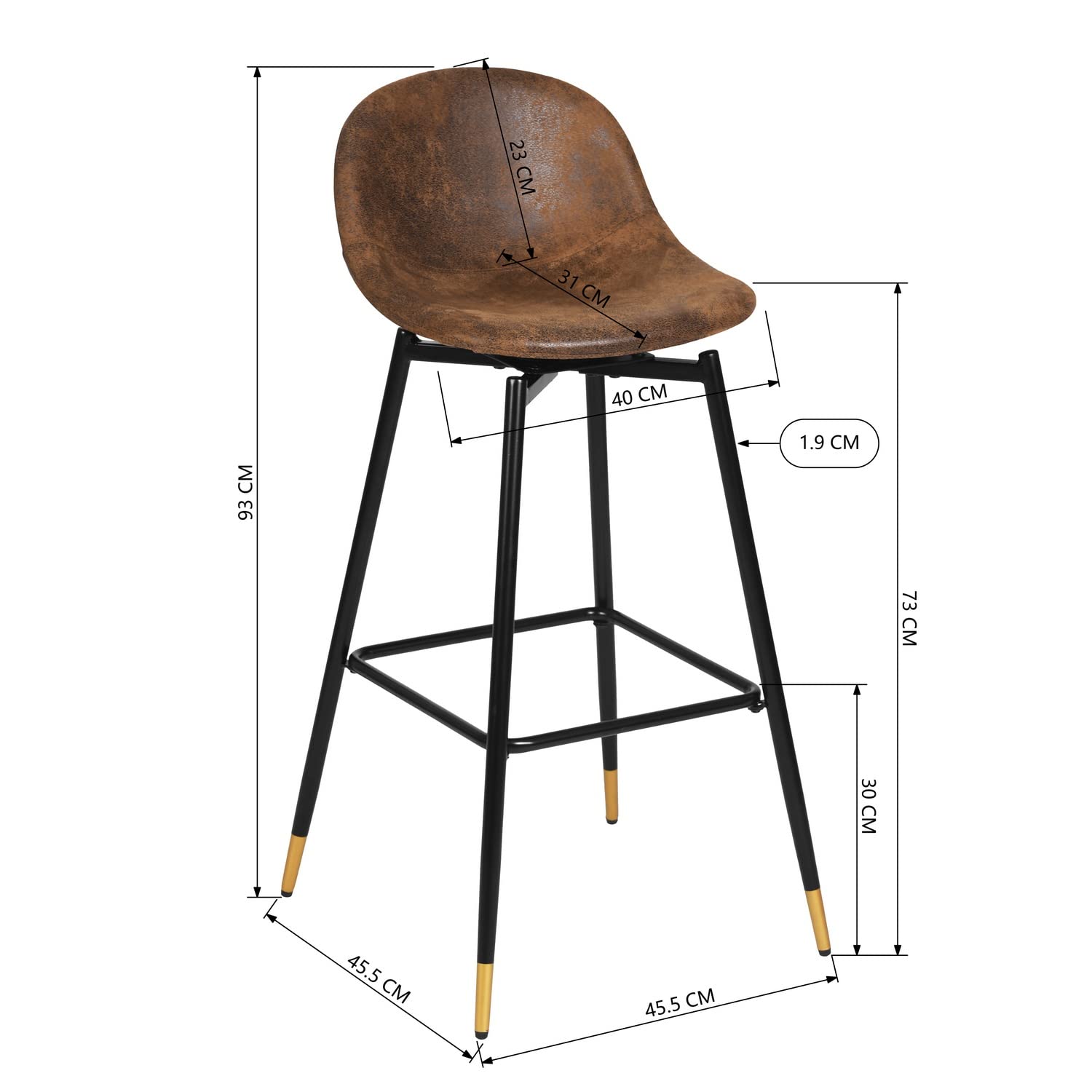 Foto 3 pulgar | Taburete De Bar Furniturer Charlton Marrón 45.5 X 45.5 X 93 Cm