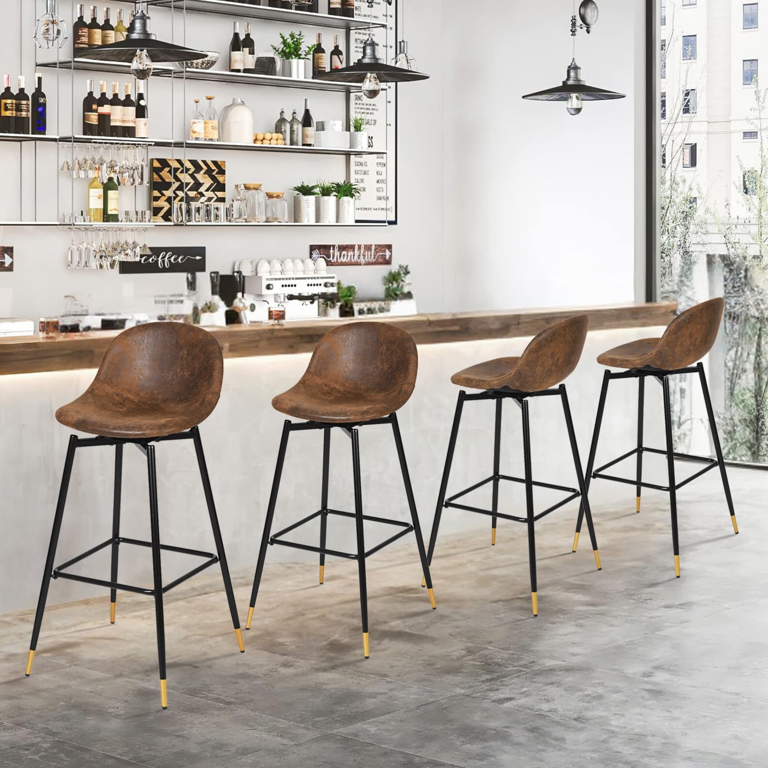 Foto 4 pulgar | Taburete De Bar Furniturer Charlton Marrón 45.5 X 45.5 X 93 Cm