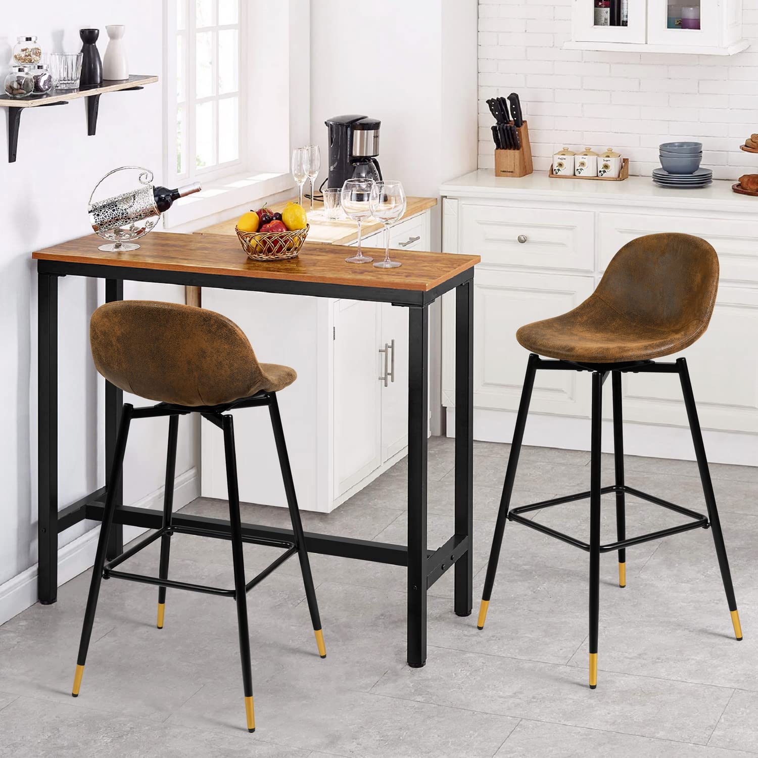 Foto 5 pulgar | Taburete De Bar Furniturer Charlton Marrón 45.5 X 45.5 X 93 Cm