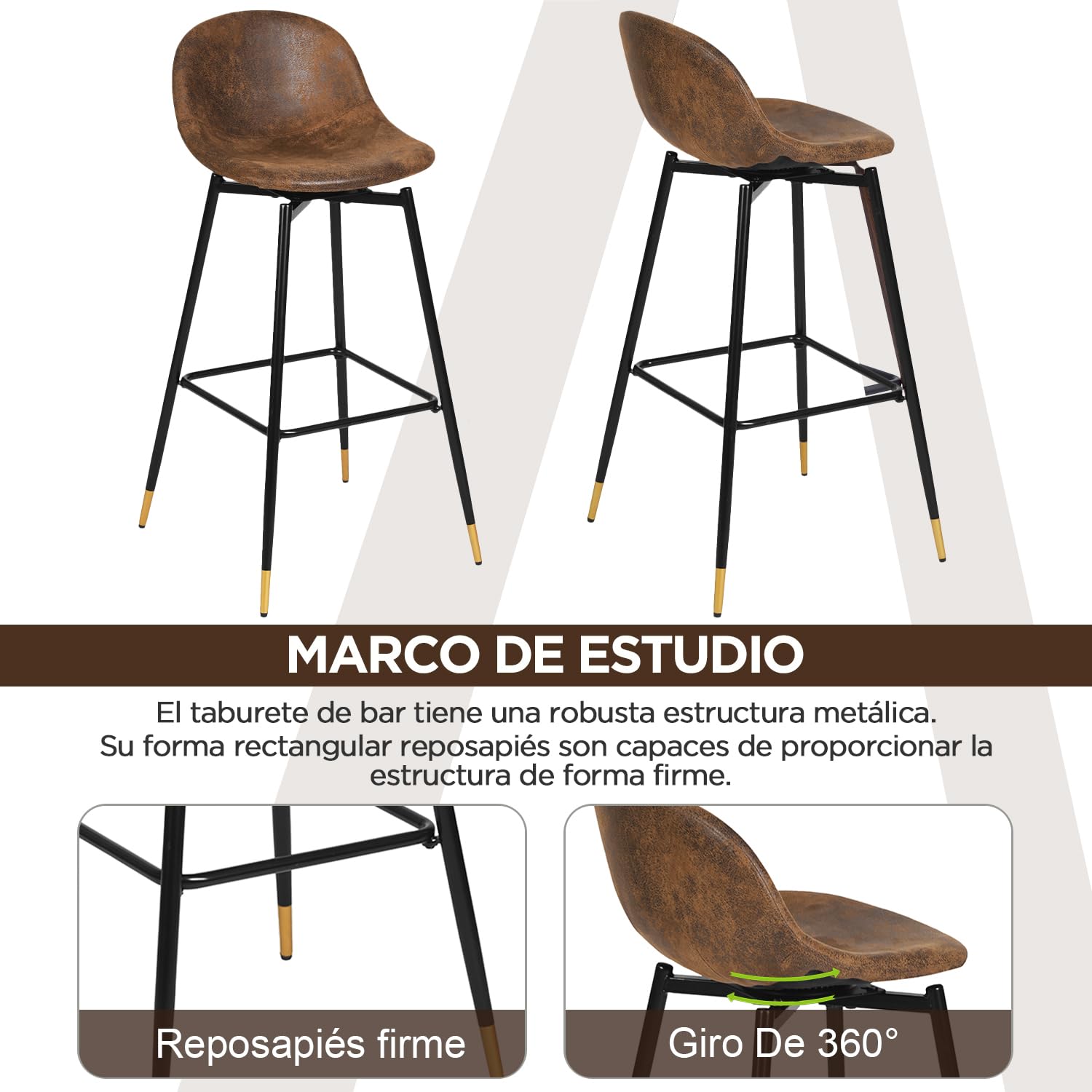 Foto 6 pulgar | Taburete De Bar Furniturer Charlton Marrón 45.5 X 45.5 X 93 Cm