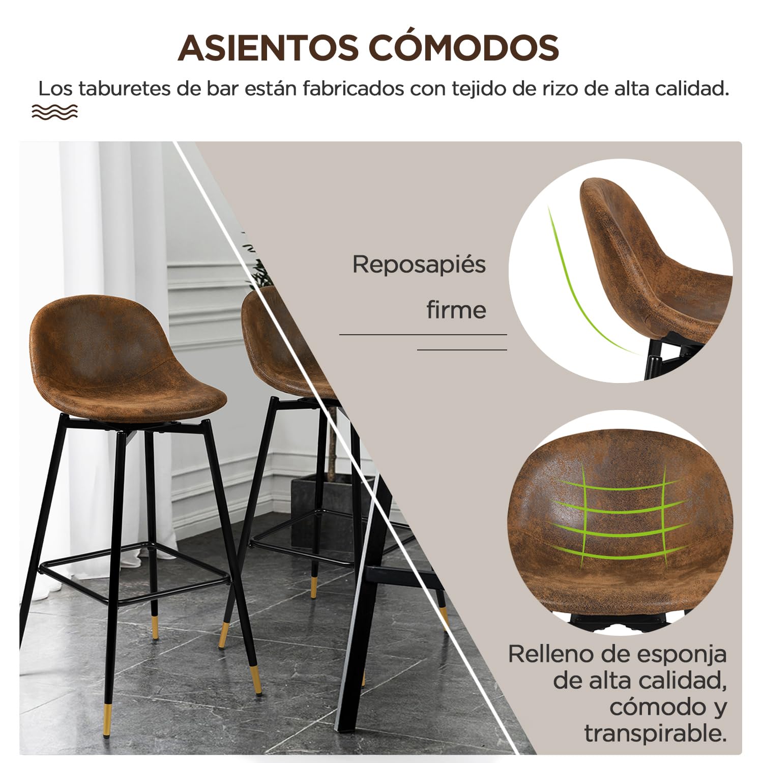 Foto 7 pulgar | Taburete De Bar Furniturer Charlton Marrón 45.5 X 45.5 X 93 Cm