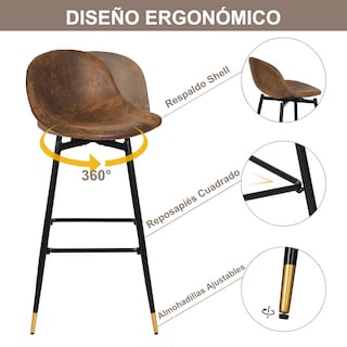 Foto 8 | Taburete De Bar Furniturer Charlton Marrón 45.5 X 45.5 X 93 Cm