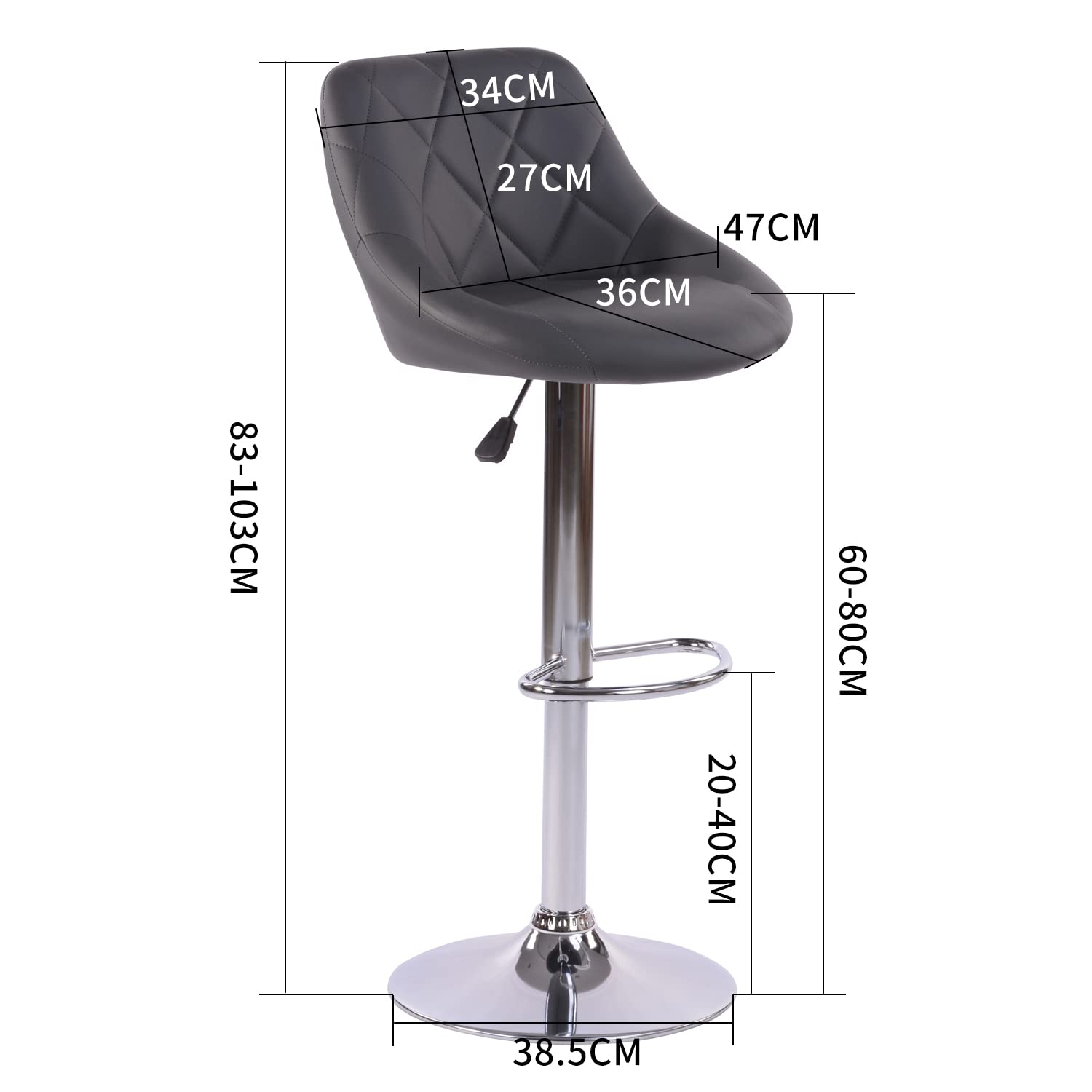 Foto 4 pulgar | Taburete De Bar Furniturer Hatan Gris 38.5 X 38.5 X 83-103 Cm