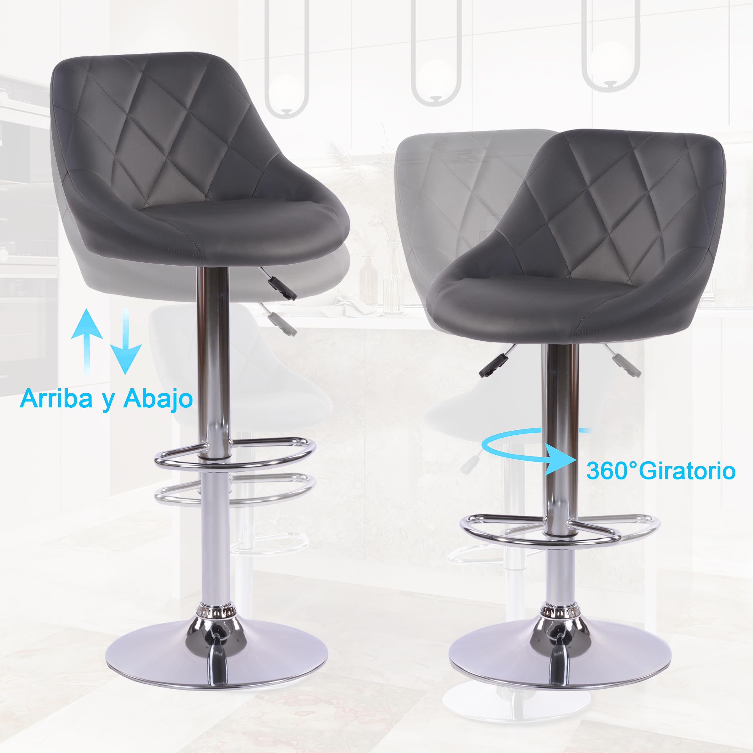 Foto 6 | Taburete De Bar Furniturer Hatan Gris 38.5 X 38.5 X 83-103 Cm
