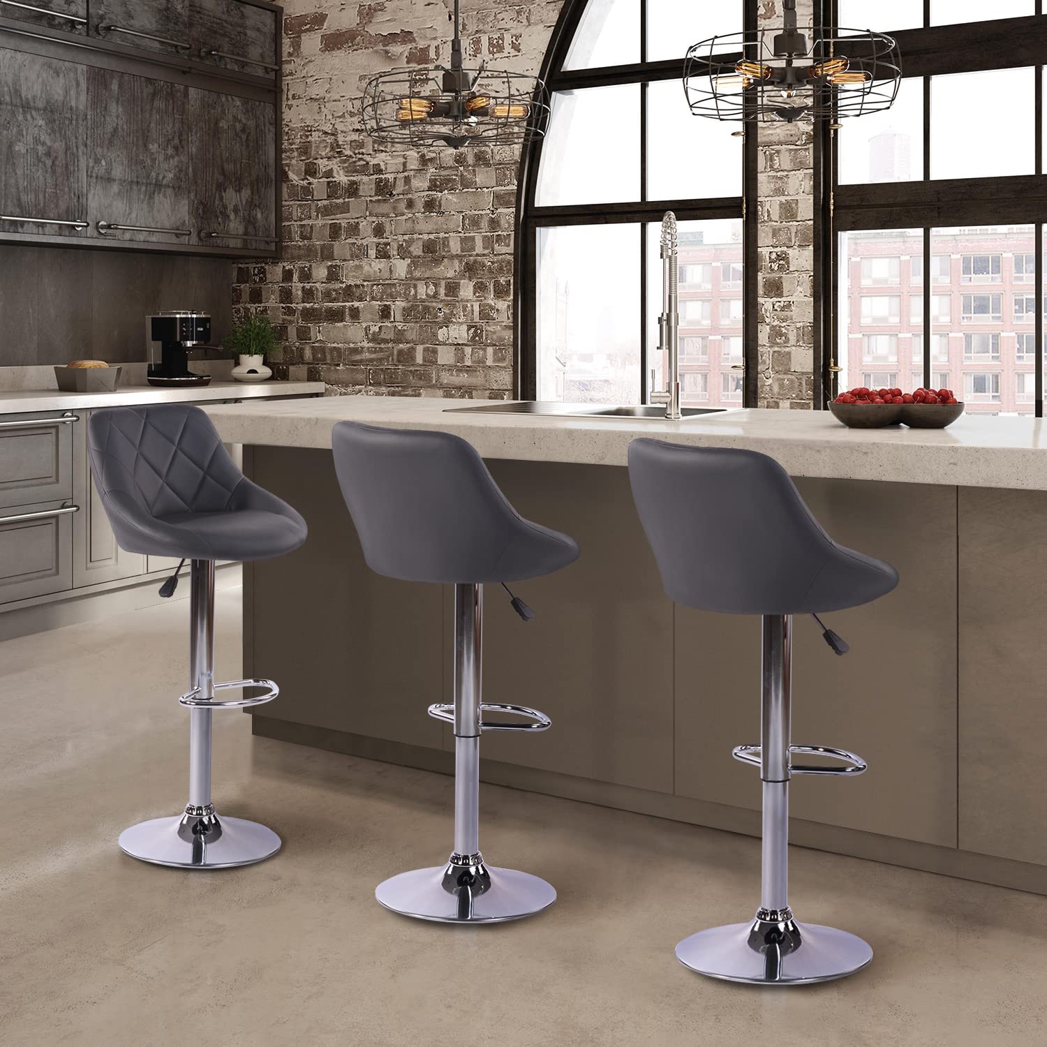 Foto 8 pulgar | Taburete De Bar Furniturer Hatan Gris 38.5 X 38.5 X 83-103 Cm