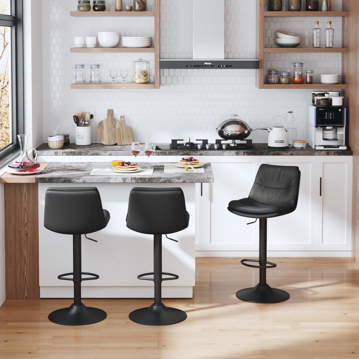 Foto 3 pulgar | Taburete De Bar Furniturer Hober Negro 46 X 41 X 88 - 110 Cm
