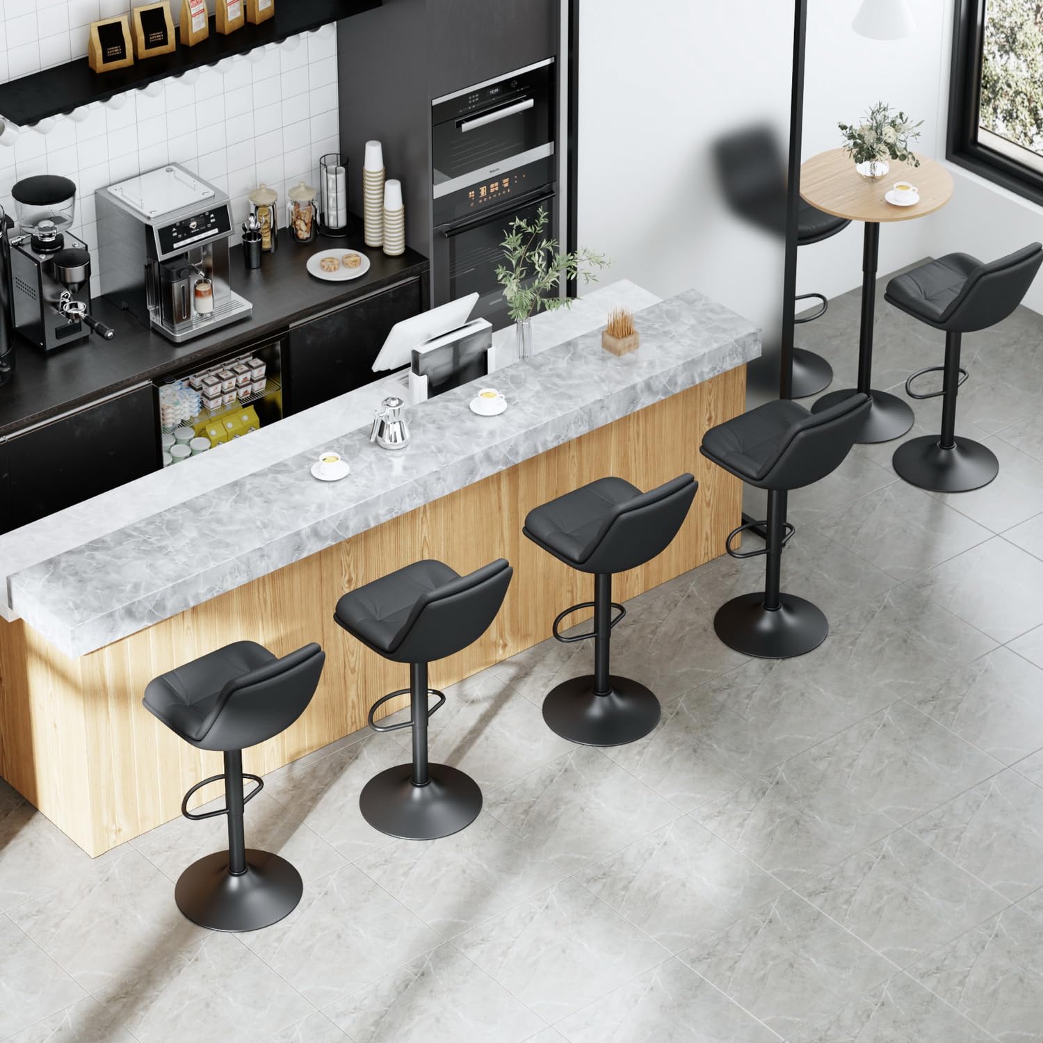 Foto 5 pulgar | Taburete De Bar Furniturer Hober Negro 46 X 41 X 88 - 110 Cm