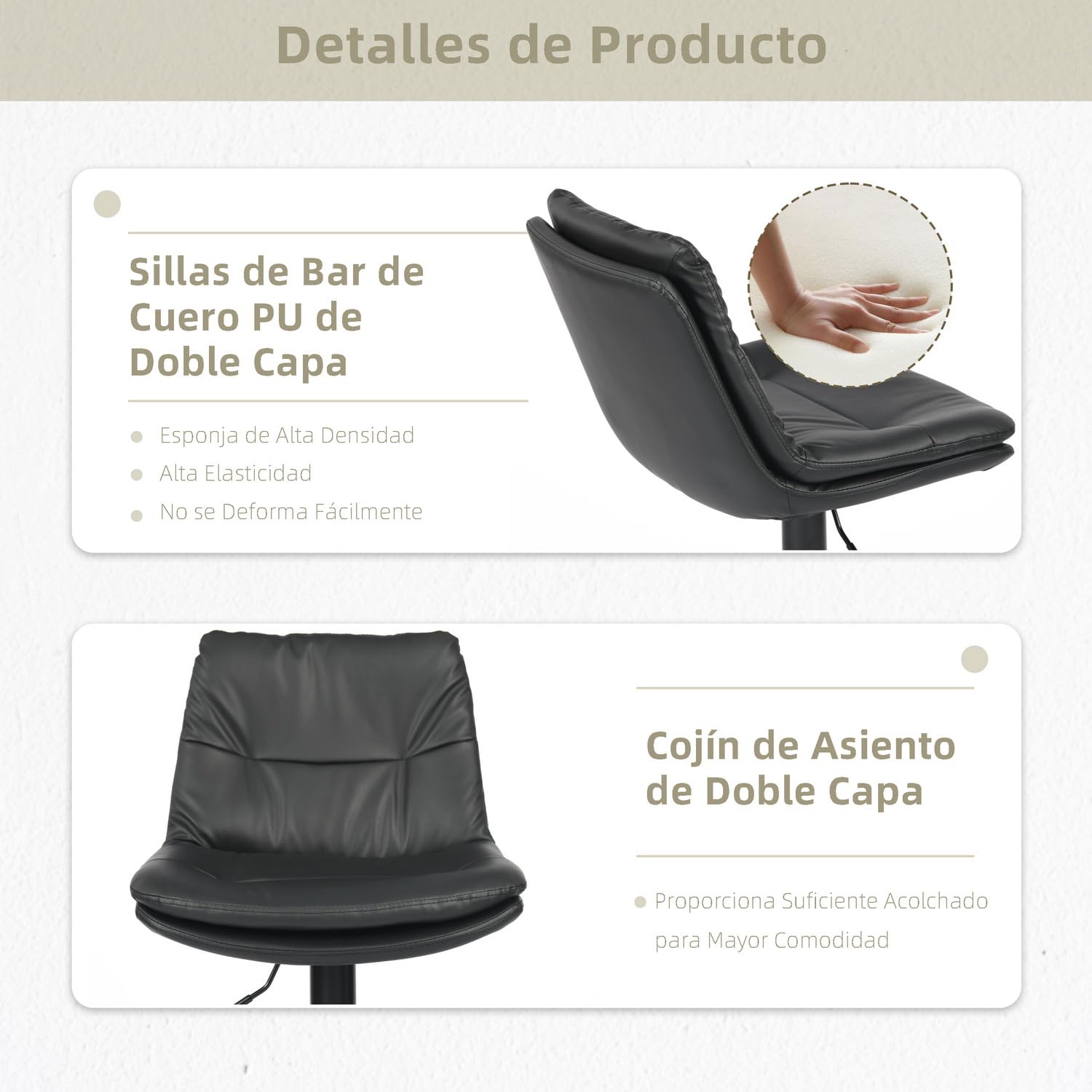 Foto 7 pulgar | Taburete De Bar Furniturer Hober Negro 46 X 41 X 88 - 110 Cm