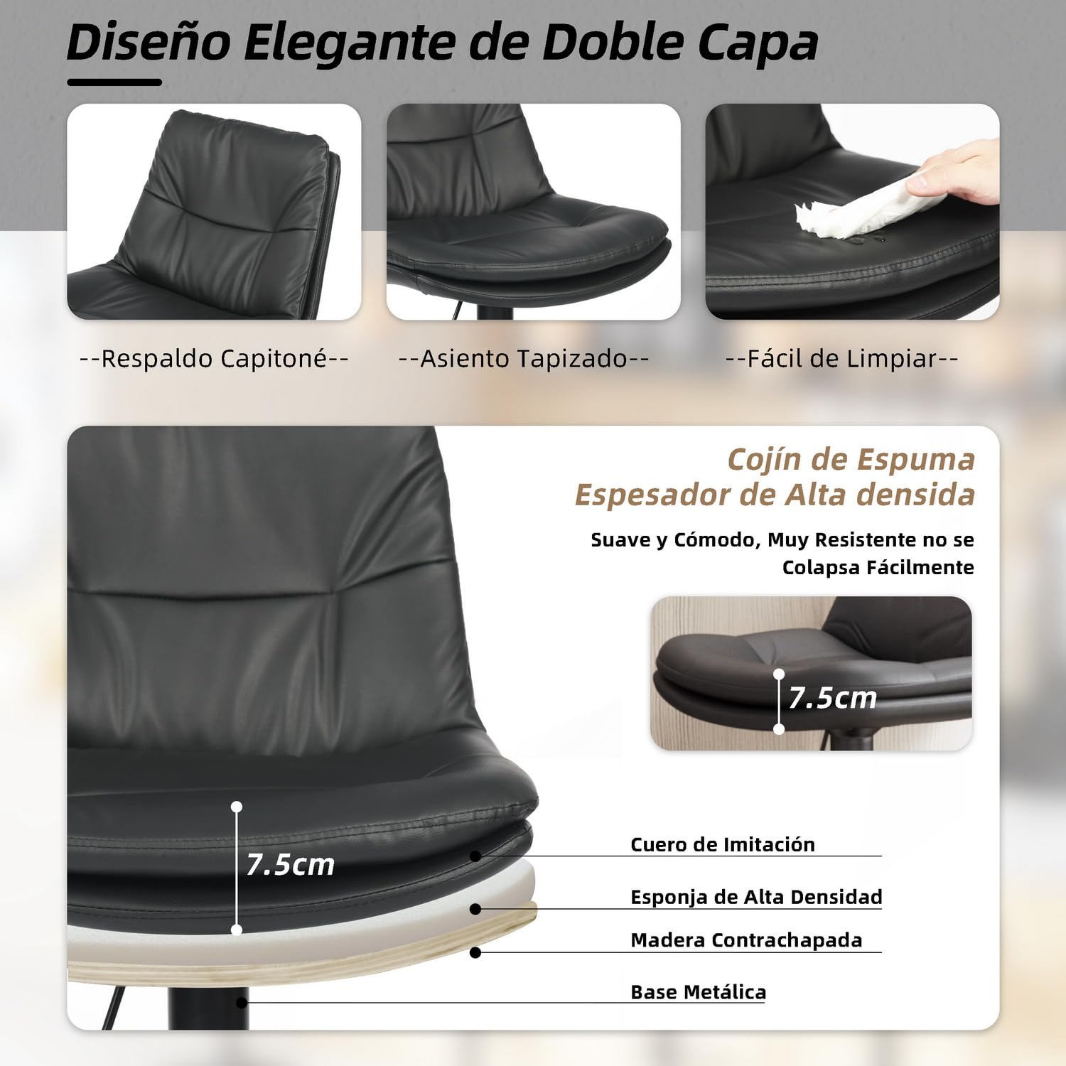 Foto 8 pulgar | Taburete De Bar Furniturer Hober Negro 46 X 41 X 88 - 110 Cm