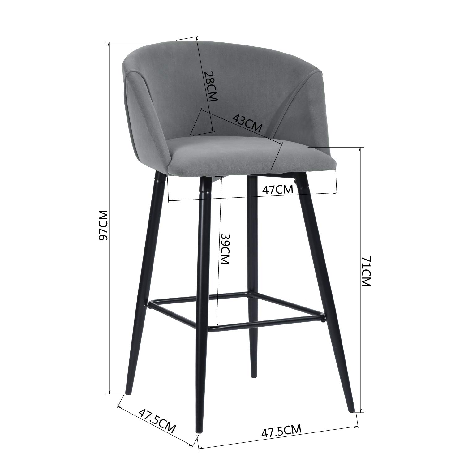 Foto 4 pulgar | Taburete De Bar Furniturer Aldridge Gris 47.5 X 47.5 X 97 Cm