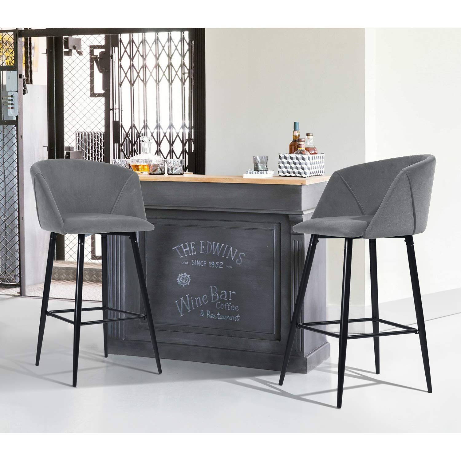 Foto 4 | Taburete De Bar Furniturer Aldridge Gris 47.5 X 47.5 X 97 Cm
