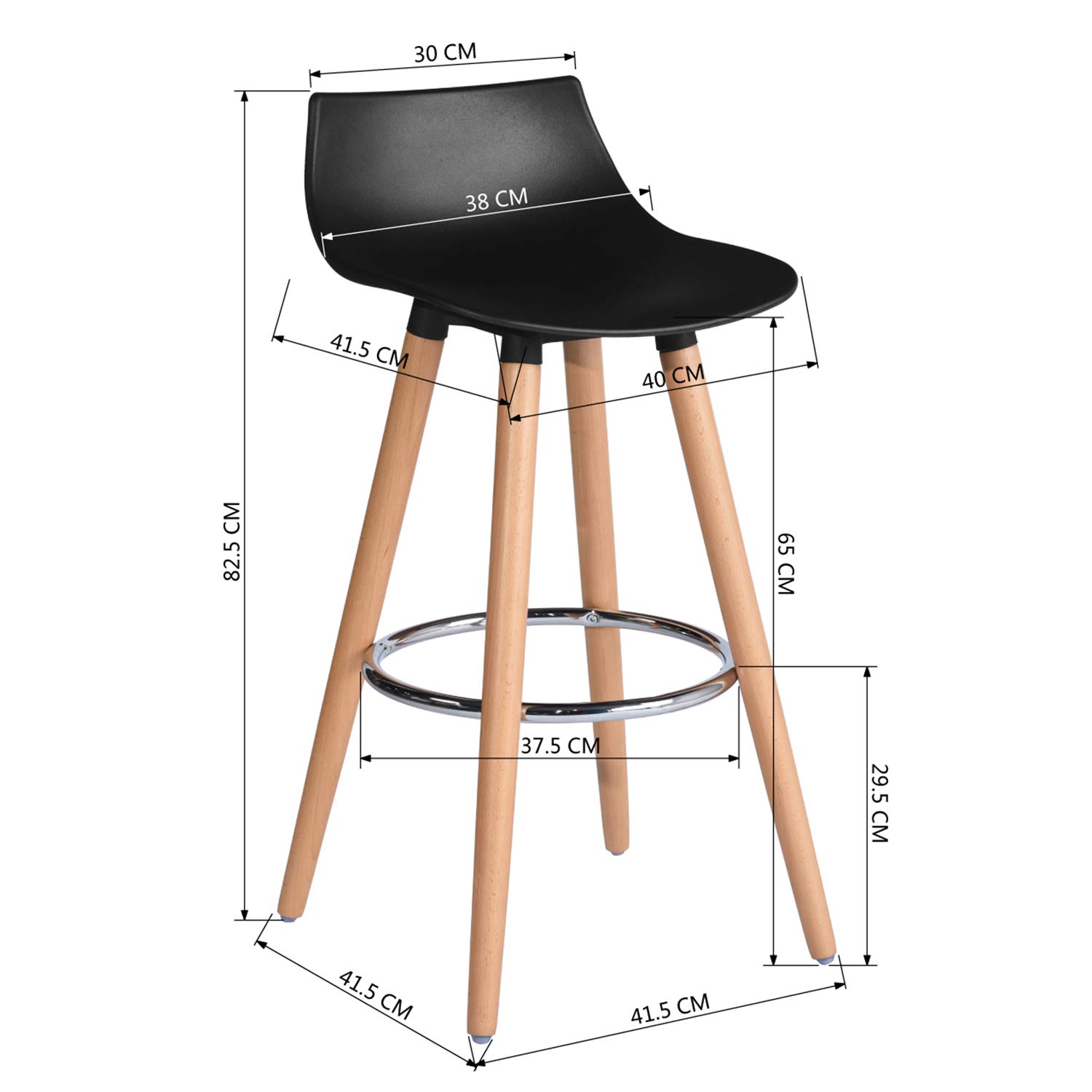 Foto 2 | Taburete De Bar Furniturer Delie Negro 41.5 X 41.5 X 82.5 Cm