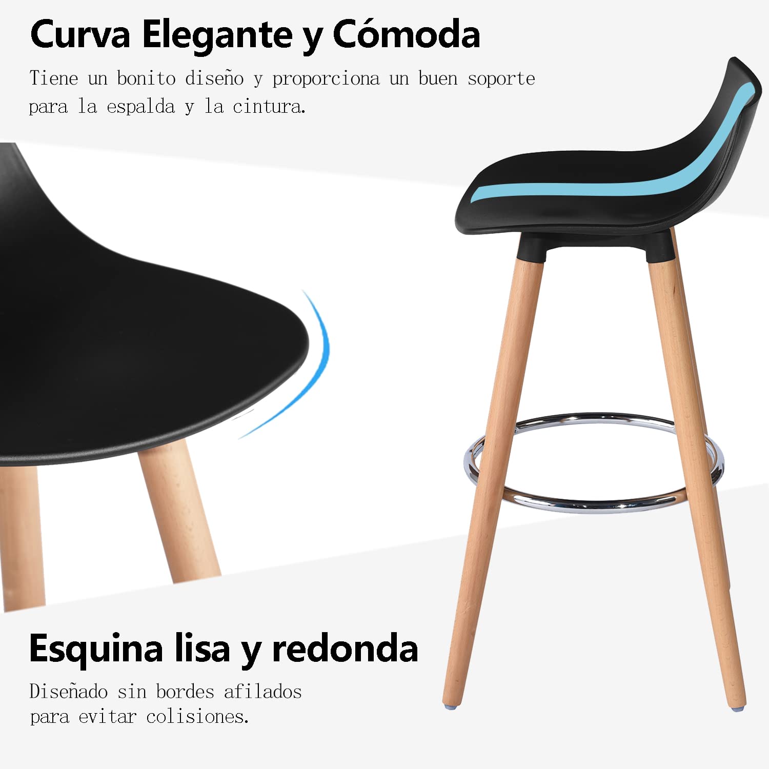 Foto 4 | Taburete De Bar Furniturer Delie Negro 41.5 X 41.5 X 82.5 Cm