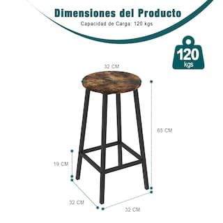 Foto 2 | Taburete De Bar Furniturer Turiel Marrón 32 X 32 X 65 Cm