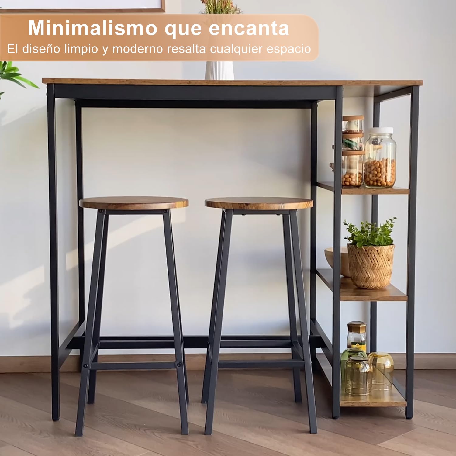 Foto 4 pulgar | Taburete De Bar Furniturer Turiel Marrón 32 X 32 X 65 Cm