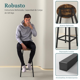 Foto 7 | Taburete De Bar Furniturer Turiel Marrón 32 X 32 X 65 Cm