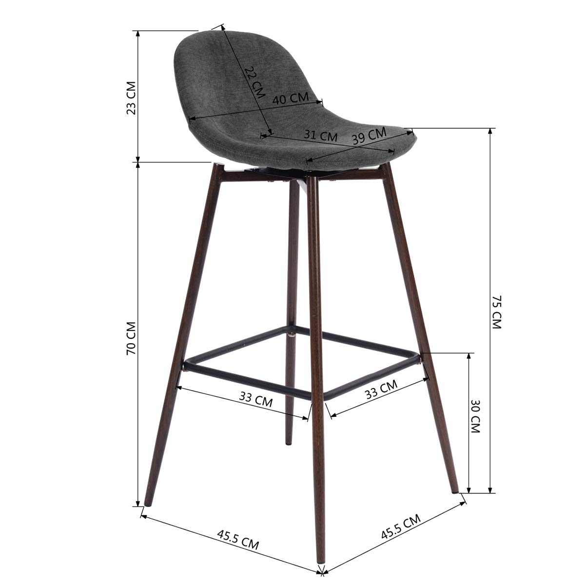 Foto 4 pulgar | Taburete De Bar Furniturer Charlton Gris 45.5 X 45.5 X 93 Cm