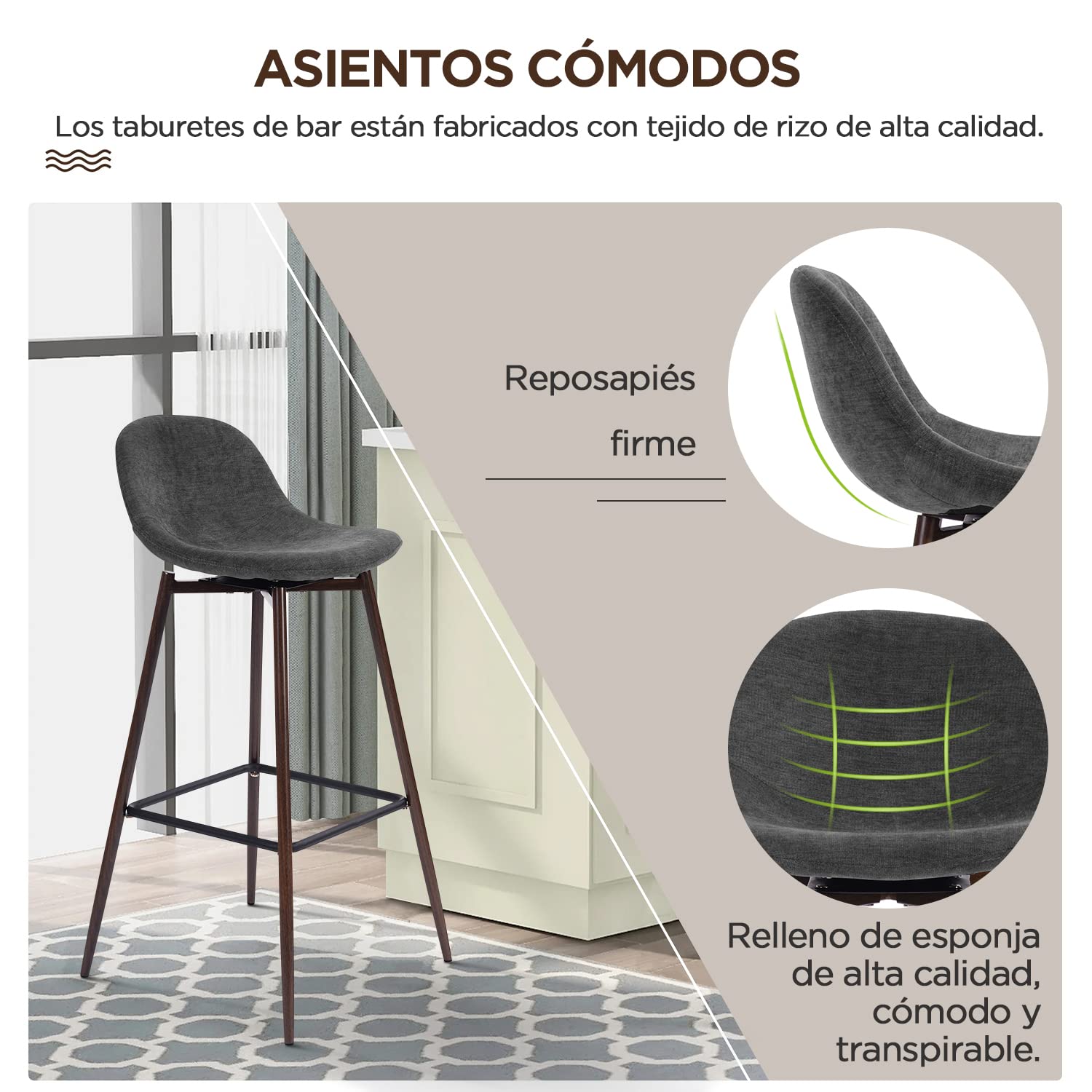Foto 7 pulgar | Taburete De Bar Furniturer Charlton Gris 45.5 X 45.5 X 93 Cm