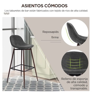 Foto 6 | Taburete De Bar Furniturer Charlton Gris 45.5 X 45.5 X 93 Cm