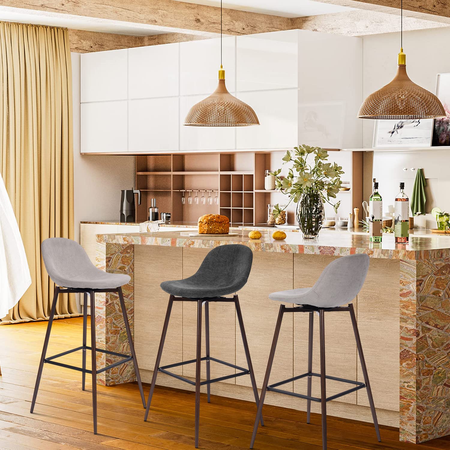 Foto 8 pulgar | Taburete De Bar Furniturer Charlton Gris 45.5 X 45.5 X 93 Cm