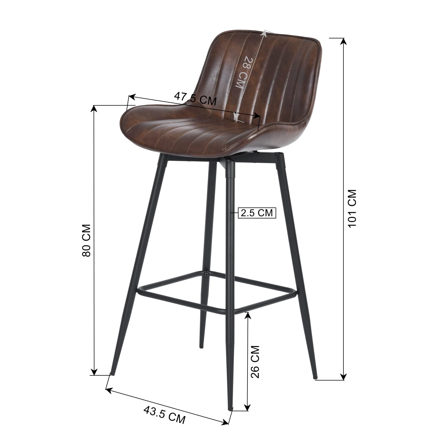 Foto 4 pulgar | Taburete De Bar Furniturer Nabeora Marrón 47.5 X 43.5 X 101 Cm