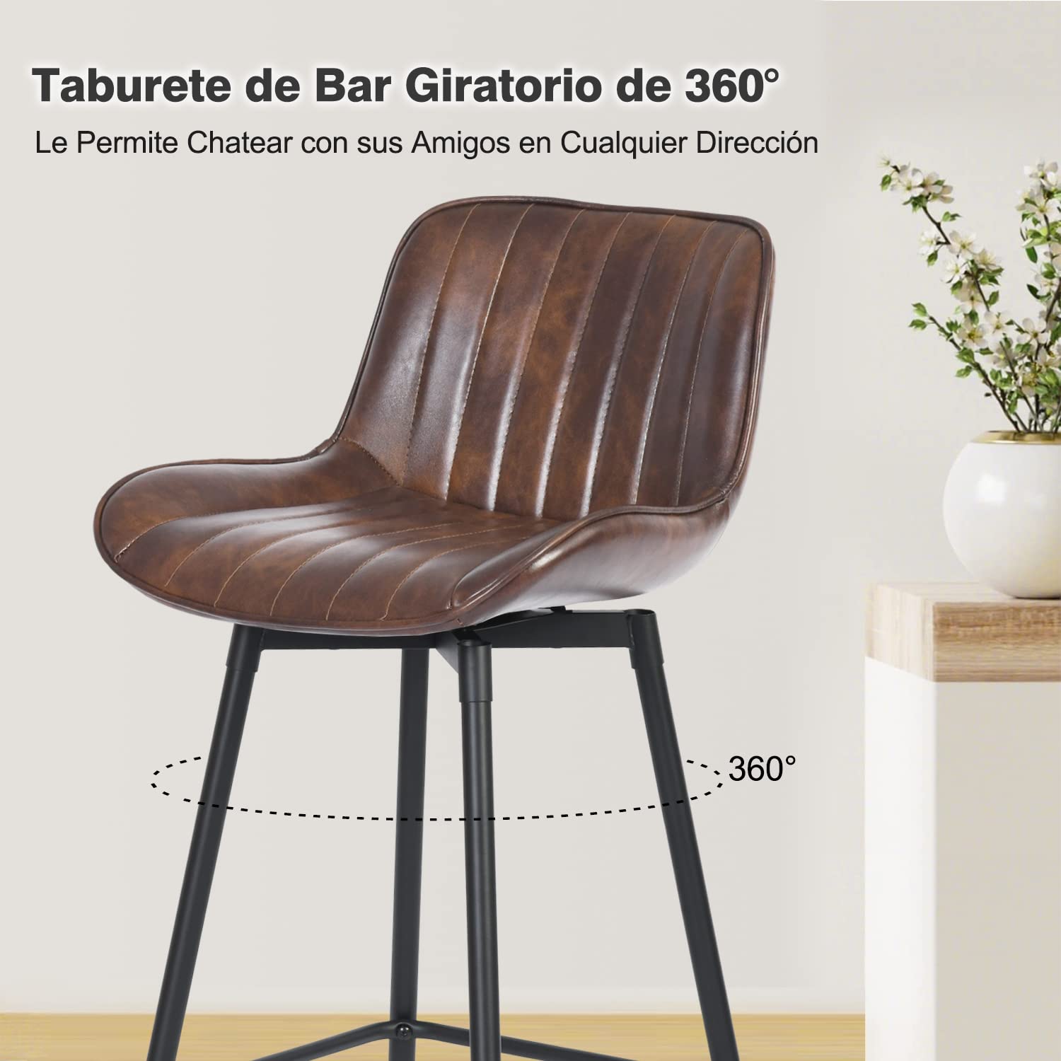 Foto 6 pulgar | Taburete De Bar Furniturer Nabeora Marrón 47.5 X 43.5 X 101 Cm